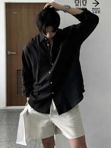 DAZY 男士黑色长袖正装衬衫，适合通勤穿着 - 黑色 - 查看 5
