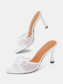 CUCCOO HITCHD Women's Pointed Shoelaces Bow Trim Stiletto High Heels - pure white - View 6