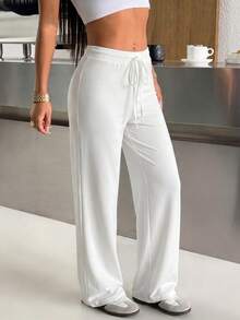 SHEIN EZwear 2条/套 女士黑白系带松紧腰休闲针织裤 - 黑與白 - 查看 8