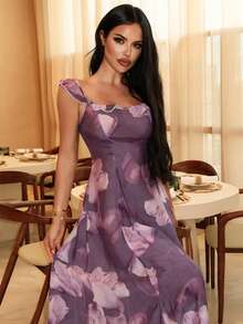 Livesso Women's Comfortable Floral Print Fashionable Casual Nightgown Summer Pajamas - Purple - View 4