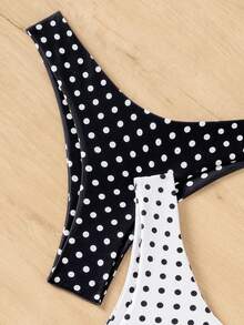 Swim Basics 2pcs Polka Dot Print Bikini Bottom Set - Black and White - View 4