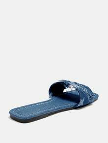 Bholvia 2024 New Arrival Women's Retro Blue Flat Five-Pointed Star Sandals Slippers, Square Toe, Plus Size, Summer - Blue - View 4