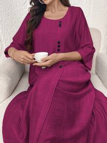Al Najma Women's Casual Solid Color Arabic Style Dress - Hot Pink - View 1
