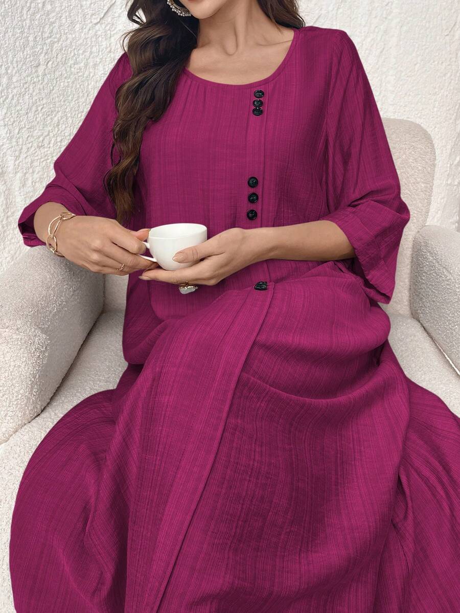 Al Najma Women's Casual Solid Color Arabic Style Dress - Hot Pink - View 1