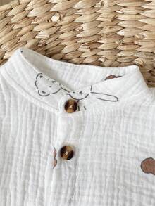 SHEIN Playful Pals 新生男嬰紳士風短袖套裝，極簡藝術休閒夏季嬰兒服飾 - 棕色 - 查看 7