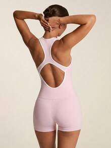 SHEIN BAE Women's Casual Pleated Sports Romper - Baby Pink - View 3