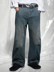 IRON GLYPH Jeans diarios simples de unicolor para hombres - Azul lavado medio - Ver 1