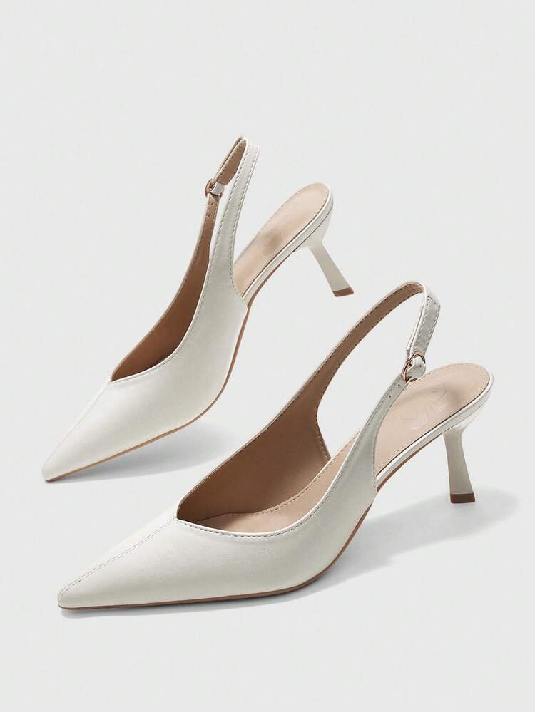 CUCCOO BIZCHIC Women Shoes Minimalist Premium White Pointed Stiletto Sandals Back Empty Buckle Modified Feet Skinny Non-Collision Fashion Commuter Dating Women's High Heel Sandals