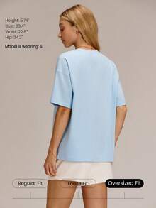 GLOWMODE Pima Cotton Chill Out Oversized Ultra-Soft Breathable Splash-Resistant Tee With Embossed Logo Summer Daily Casual Wear - Baby Blue - View 3