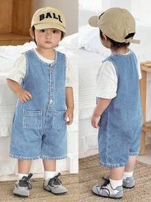 SHEIN Baby Boy Sleeveless Denim Romper - Light Wash - View 1