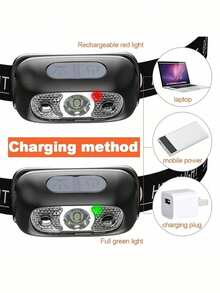 1PC Rechargeable LED Headlamp With Motion Sensor, Waterproof, Suitable For Outdoor Camping, Fishing, Running, Home Emergency Lighting - multicolor - View 5