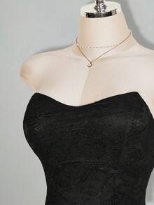 SHEIN ICON 女款素色抓皺時尚約會派對迷你抹胸洋裝 - 黑色 - 查看 4