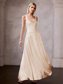 MOTF Soiréza ELEGANT RHINESTONE EMBELLISHED ROMANTIC PARTY DRESS, SPRING/SUMMER - Apricot - View 4
