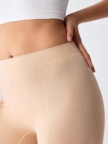 Loungeista Mid-High Waisted Seamless Tummy Control Shorts For Women, Knee Length, Anti-Chafing Cycling Shorts - Apricot - View 7