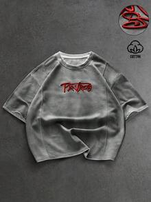 PAVTROS Kaos Bordir Fashion Pria (Cetakan Semprot Asimetris), Liburan - Dark Grey - View 3