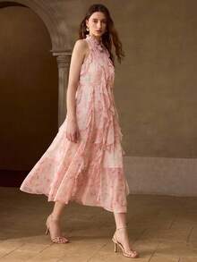 MOTF PREMIUM WOMEN'S FLORAL PRINT RUFFLE DETAIL DRESS - Pink - View 6