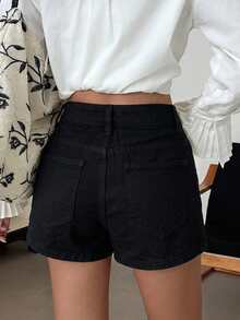 DAZY Women's Casual Solid Color Washed Shorts, Spring/Summer - Black - View 2