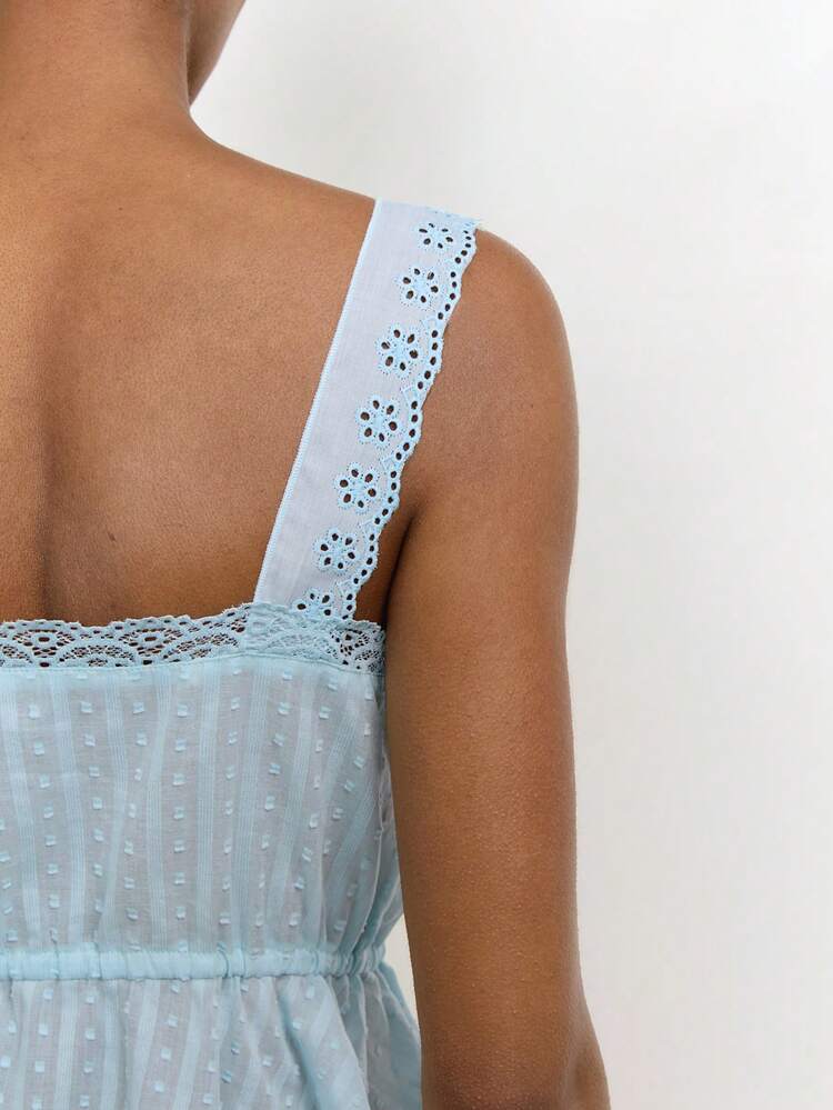 SHEIN Maija Women's Light Blue Sleeveless Beaded Cutout Drawstring Vacation Tank Top Tea Party Vacation Summer Elegant French Style,Summer Top