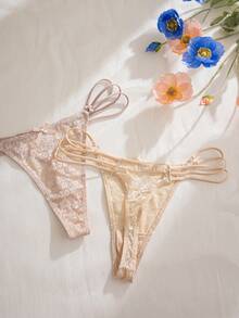SHEIN 3件組浪漫蕾絲蝴蝶結丁字褲 - 彩色 - 查看 5