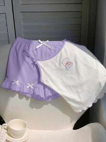 Comfortcana 2件套女士休闲粉色吊带背心和短裤套装，时尚夏季装扮 - 紫色 - 查看 6