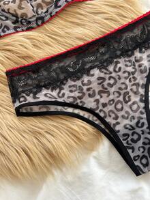 Bare Chapter 2pcs Women Lace Patchwork Leopard Print Wireless Thin Cup Comfortable Lingerie Set - Black - View 8