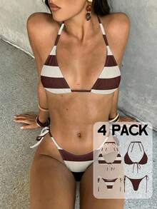 Aloruh Maillot de bain bikini deux pièces à imprimé zèbre avec col licou pour femmes, tenue de plage pour vacances d'été ensoleillées, ensemble de bikinis push-up pour femmes, maillot de bain gris à imprimé léopard tropical, tenue de plage pour femmes, vêtements de plage pour femmes, maillots de bain élégants pour femmes, maillots de bain pour femmes, maillots de bain pour femmes, maillot de bain 2 pièces pour femmes, ensemble de bikini pour femmes, bikinis pour femmes, ensembles de bikini pour femmes, ensemble de bikini, tenue d'été pour femmes, tenues de vacances à la plage pour femmes - Multicolore - Voir 3