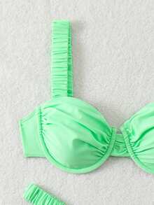 Swim Mod Conjunto de bikini sólido y arrugado elegante para mujeres para la playa en verano - Verde - Ver 4