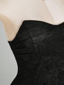 SHEIN ICON 女款素色抓皺時尚約會派對迷你抹胸洋裝 - 黑色 - 查看 7