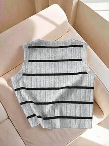 Resyla New Fashion Casual Basic Ribbed Fabric Retro Grey & Black Ribbed Women Tank Top - Multicolor - View 2