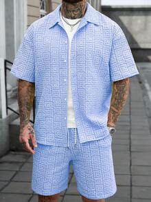 Manfinity CasualCool 男士休閒梭織紋理襯衫 - 淺藍色 - 查看 6