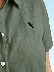 Linhara CURVE Large-Sized Woven Embroidered Casual Summer Shirt For Vacation - Green - View 6