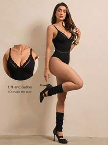 Silquee Mono deportivo sexy de verano con tirantes finos de color liso - Negro - Ver 3