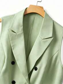 SHEIN Clasi Bộ đồ nữ size lớn 2 món gồm áo blazer không tay và thắt lưng, phong cách thường ngày - màu xanh lá - Xem 4