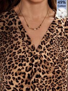 Editum Women's V-Neck Sleeveless Wide Strap Leopard Print Fashion Shirt - Multicolor - View 3