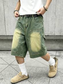 Manfinity EMRG Men's Casual Versatile Pocketed Button Fly Denim Shorts - Blue - View 4
