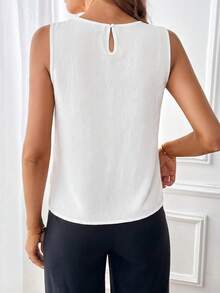 SHEIN Clasi Women's Casual Sleeveless Solid Color Shirt, Summer - White - View 2