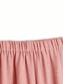 EMERY ROSE Plus Size Casual Solid Color Batwing Sleeve Shirt And Pants 2 Pieces Set - Coral Pink - View 4