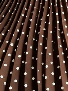 Qadelle Elegant Polka Dot Pattern Pleated Apricot Color Skirt For Women - Brown - View 3