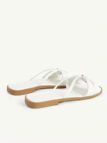 CUCCOO CHICEST Women's Shoes Summer Soft-Soled Bow Toe Sandals, Wearing Holiday White Slippers - White - View 4
