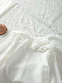 SHEIN 青少年女孩秋季上衣 優雅刺繡花卉領長袖前開鈕扣休閒公主風襯衫，適合學校、度假 - 白色 - 查看 11