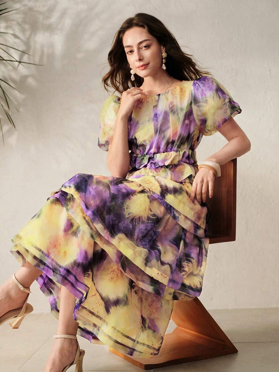 BELROSIE European And American Style Spring/Summer New Fashionable Versatile Organza Floral Print Elegant Design Women Top - Multicolor - View 1