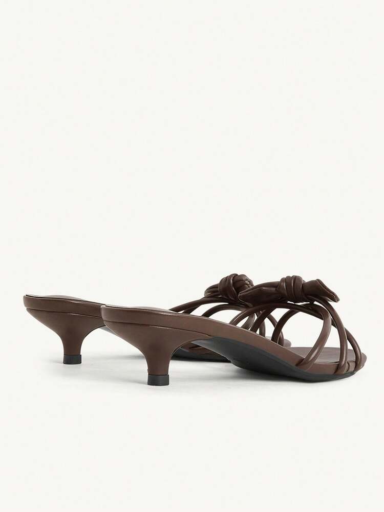 CUCCOO CHICEST Women Shoes Brown Bow Thin Strips Spring And Summer Vacation Fashion Round Head Kitten And Cool Slippers