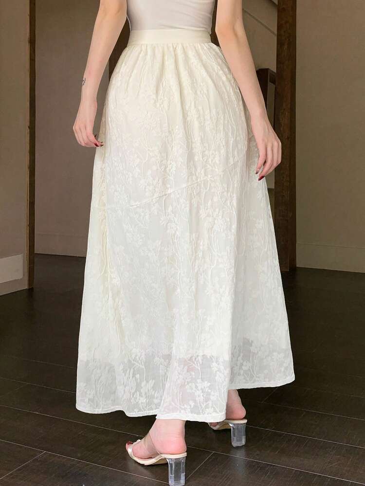 Spring & Summer French Style Sweet Cute Youthful Unique Versatile New White Lace Patchwork Hollow Out Women Skirt