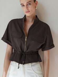 2026 Nuevo Blusa de manga larga con botones en la cintura,elegante, para ir a la oficina, citas, fiestas, bodas, graduaciones, actuaciones, conciertos, trabajo, vuelta al colegio - Gris Oscuro - Ver 4