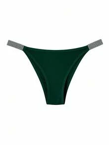 SHEIN Ladies' Rhinestone Decorated Sexy G-String Underwear, Rave - Dark Green - View 5