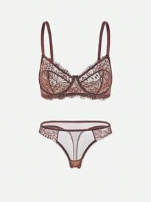 Bella Beso 3pcs/Set Conjunto de sujetador cómodo sin aros con copa fina de encaje para mujer, unicolor para verano para verano - Multicolor - Ver 8