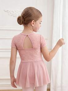 SHEIN Young Girls Clothes Sportswear,Light Pink Floral Ballet Skirt, Cute, Christmas, Back To School - Pink - View 3