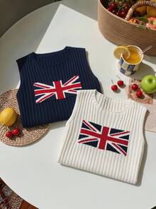 CovetEZ Usa Back-To-School Casual Streetwear Preppy Knitted Sweater Vest Top 2pcs Suitable For Daily School Teacher Elementary Holiday Summer Navy Blue White - Multicolor - View 5