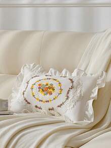 Pack Of 1, Pure White Ruffle Trim, Embroidery, Hollow, Embroidery, Decorative Pillow Pillowcase - Multicolor - View 6
