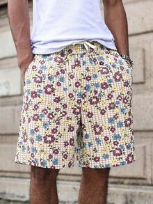 Major Grit Men's All-Over Print Drawstring Waist Casual Versatile Daily Wear Shorts - Khaki - View 1